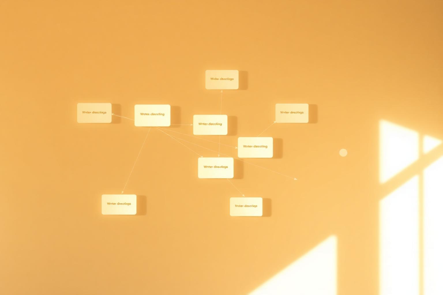 Abstrakte warme Visualisierung einer Fragematrix mit Karten und feinen Linien